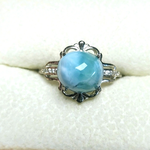 Jewelry - Genuine Larimar S925 Sterling Silver Adjustable Ring, Vintage Antiqued Style